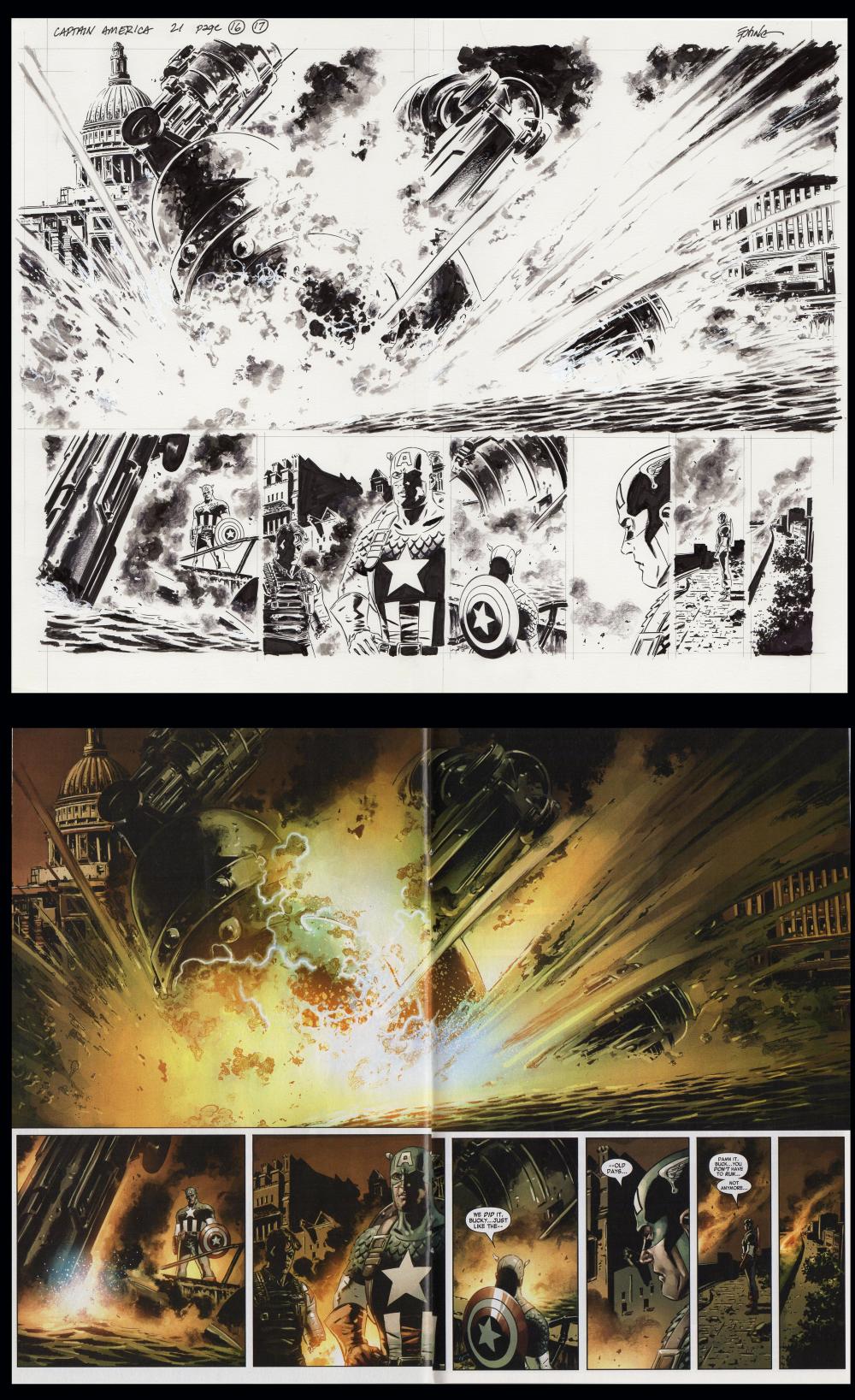 Image: Captain America Vol 5 #21 pages 16-17 Double page spread art by Steve Epting