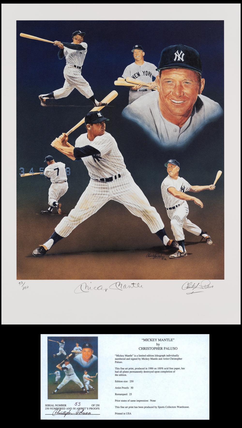 Image: Mickey Mantle Signed Lithograph by Christopher Paluso