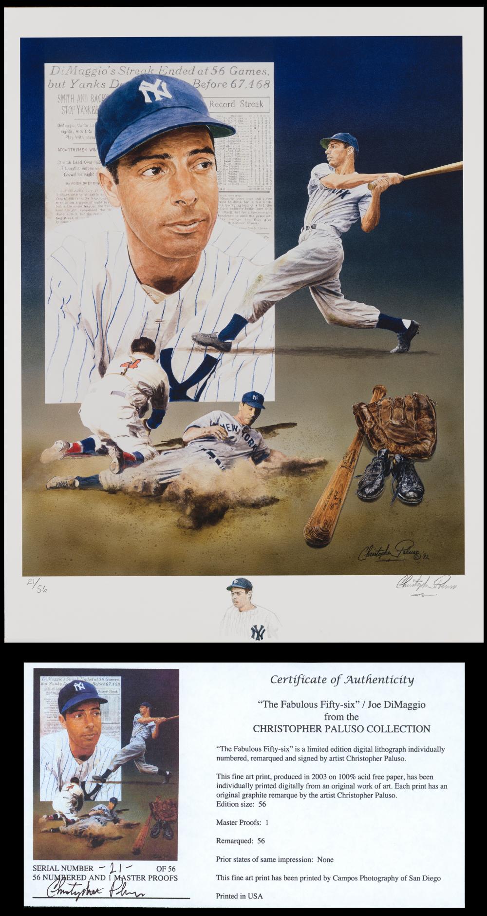 Image: Joe DiMaggio LE Lithograph Signed by Christopher Paluso.