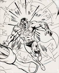 Superman vs Captain Marvel Double page splash art by Rich Buckler